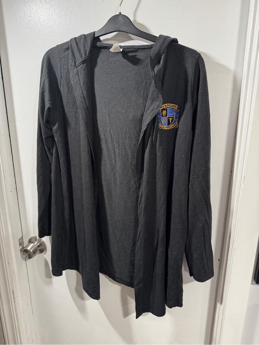 Newport Black Hooded Open-Front Cardigan with Patch